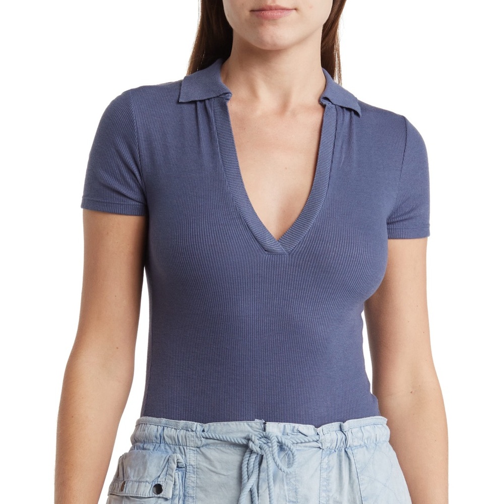 Free People Serve Polo Bodysuit, Blue, Size M, NWOT
